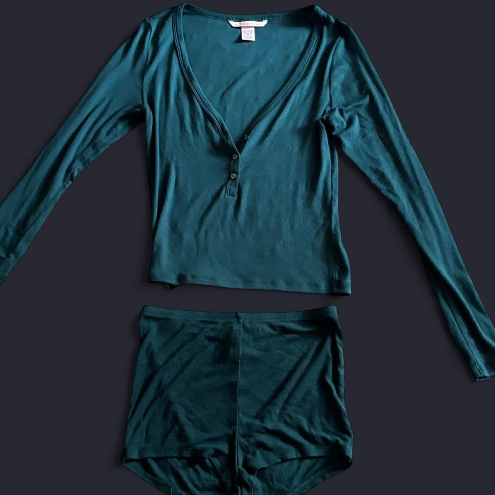 Victoria's Secret Teal Buttoned Pajama Set